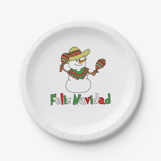 Feliz Navidad Cartoon Snowman Sombrero Maracas Papieren Bordje (Voorkant)
