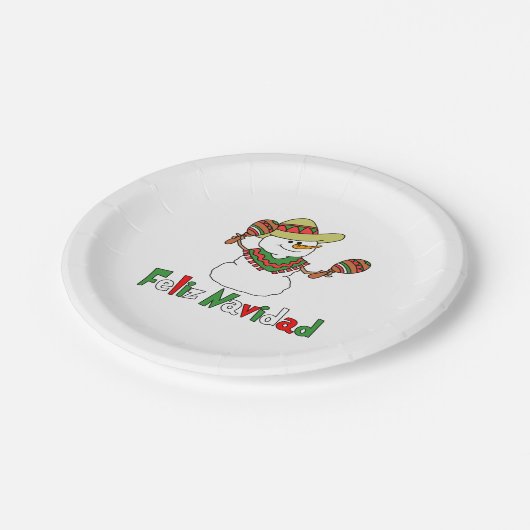 Feliz Navidad Cartoon Snowman Sombrero Maracas Papieren Bordje (Gekanteld)