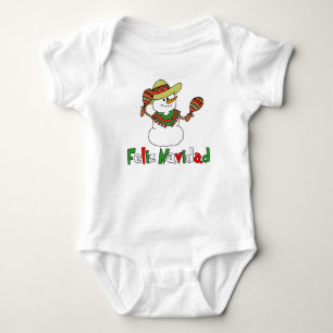 Feliz Navidad Cartoon Snowman Sombrero Maracas Romper
