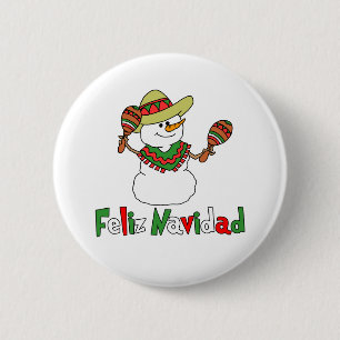 Feliz Navidad Cartoon Snowman Sombrero Maracas Ronde Button 5,7 Cm