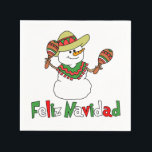 Feliz Navidad Cartoon Snowman Sombrero Maracas Servet<br><div class="desc">Feliz Navidad met een cartoon sneeuwman die een sombrero draagt en maracas vasthoudt. De letters zijn kleurrijk groen en rood. Zeg vrolijk kerstfeest in het Spaans met dit schattige design.</div>