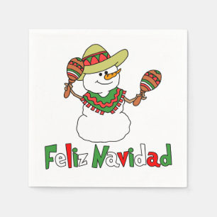 Feliz Navidad Cartoon Snowman Sombrero Maracas Servet