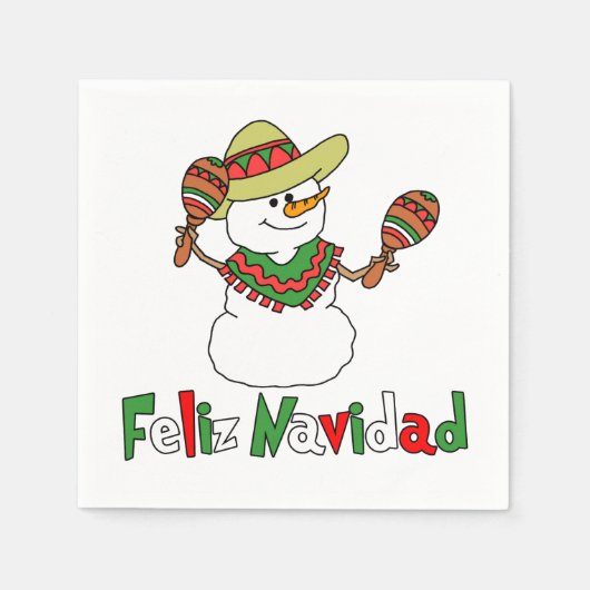Feliz Navidad Cartoon Snowman Sombrero Maracas Servet (Voorkant)