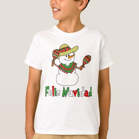 Feliz Navidad Cartoon Snowman Sombrero Maracas T-shirt (Voorkant)