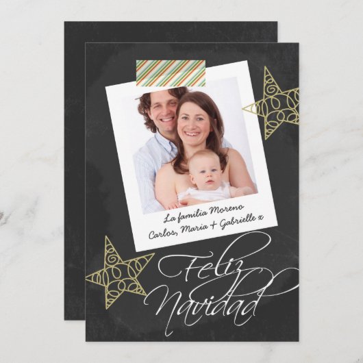 Feliz Navidad Chalkboard Foto Lijst en tape Feestdagenkaart (Voorkant / Achterkant)