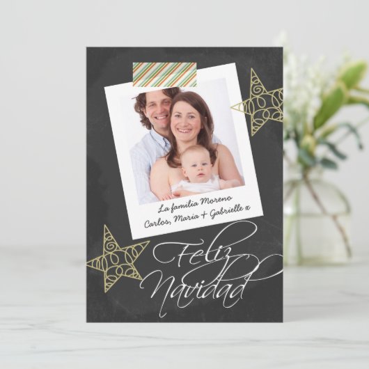Feliz Navidad Chalkboard Foto Lijst en tape Feestdagenkaart (Staand voorkant)