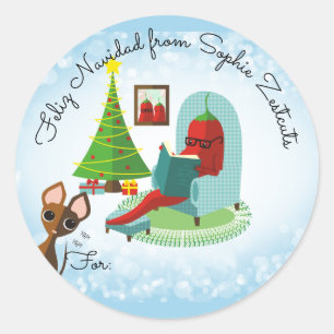 Feliz Navidad chili peper salsa tot Kerstmis van Ronde Sticker