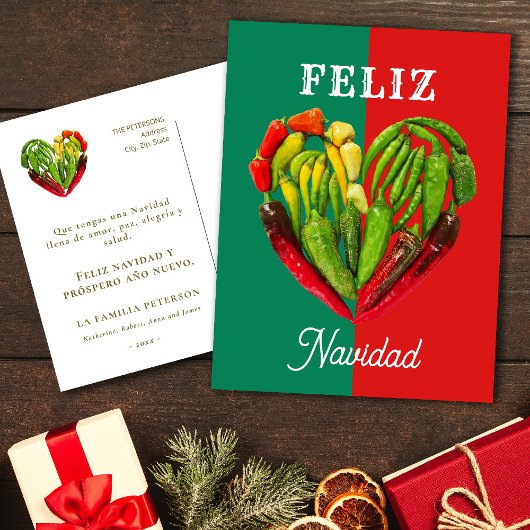 Feliz Navidad Chili Peppers Heart Feestdagenkaart