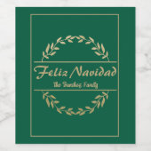 Feliz Navidad Christmas Golden & Green Wijn Etiket (Enkel label)