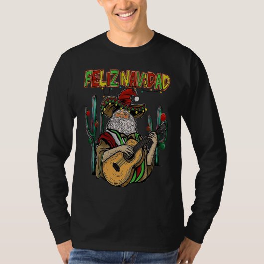 Feliz Navidad  Christmas Mexican Santa Sombrero Xm T-shirt (Voorkant)