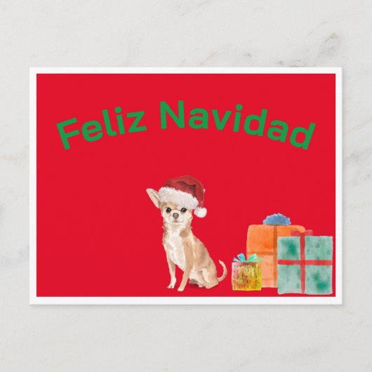Feliz Navidad Christmas Red Chihuahua Dog Briefkaart (Voorkant)