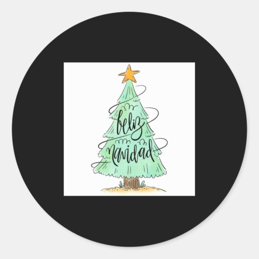 Feliz Navidad Christmas Tree T Shirt Ronde Sticker (Voorkant)