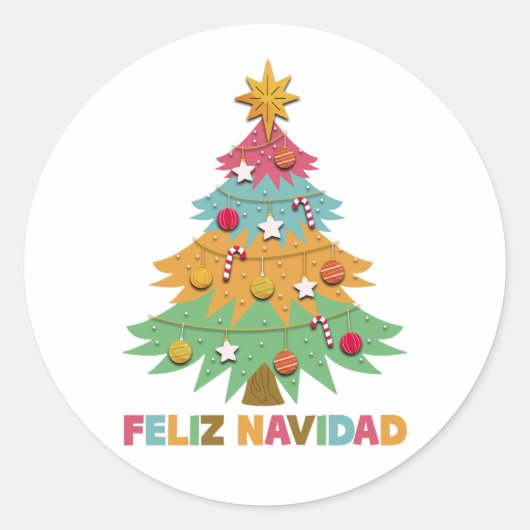 Feliz Navidad Colorful Xmas - Spaanse kerstmis Ronde Sticker (Voorkant)