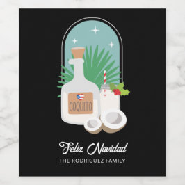 Feliz Navidad Coquito Food and Beverage Label Set Wijn Etiket