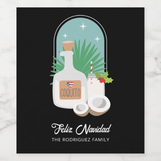 Feliz Navidad Coquito Food and Beverage Label Set Wijn Etiket (Enkel label)