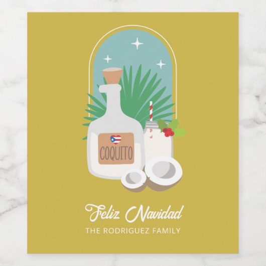 Feliz Navidad Coquito Food and Beverage Label Set Wijn Etiket (Enkel label)