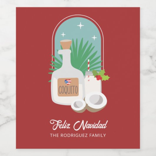 Feliz Navidad Coquito Food and Beverage Label Set Wijn Etiket (Enkel label)