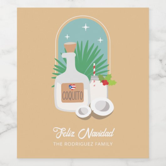 Feliz Navidad Coquito Food and Beverage Label Set Wijn Etiket (Enkel label)