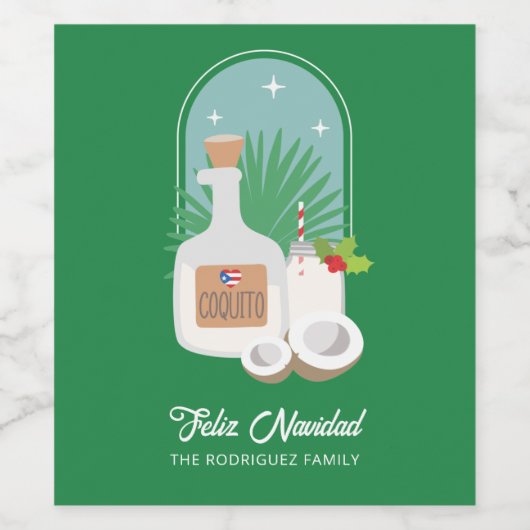 Feliz Navidad Coquito Food and Beverage Label Set Wijn Etiket (Enkel label)