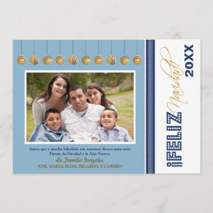 Feliz Navidad Custom Family Holiday Card (blauw) Kaart