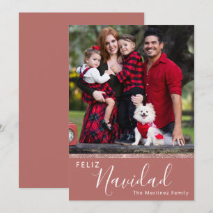 Feliz Navidad Custom One Photo Roos Gold Feestdagenkaart