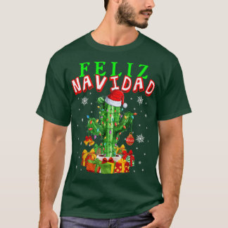 Feliz Navidad Cute kerstlampjes Santa Cactus S T-shirt