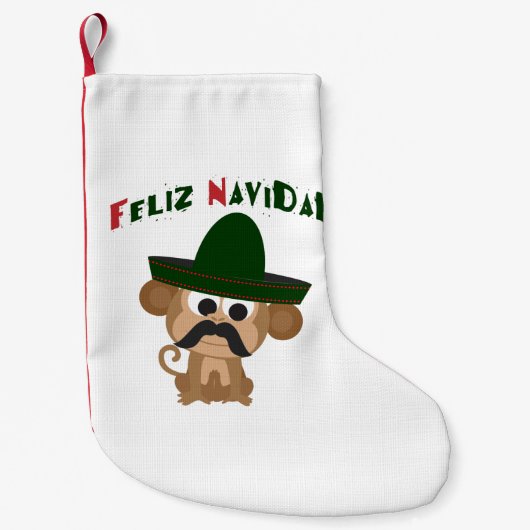 Feliz Navidad. Cute monkey Kleine Kerstsok (Voorkant)