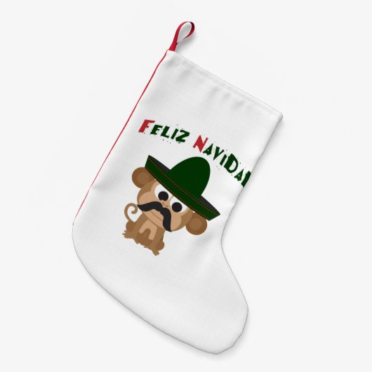 Feliz Navidad. Cute monkey Kleine Kerstsok (Voorkant (Hangend))