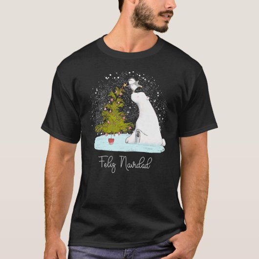 Feliz Navidad Cute Polar Bear Penguin Christmas T-shirt (Voorkant)
