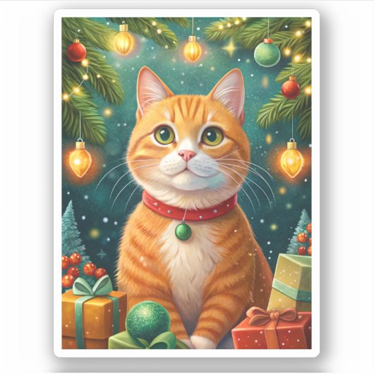 Feliz navidad de mi hermoso gato naranja sticker (Voorkant)