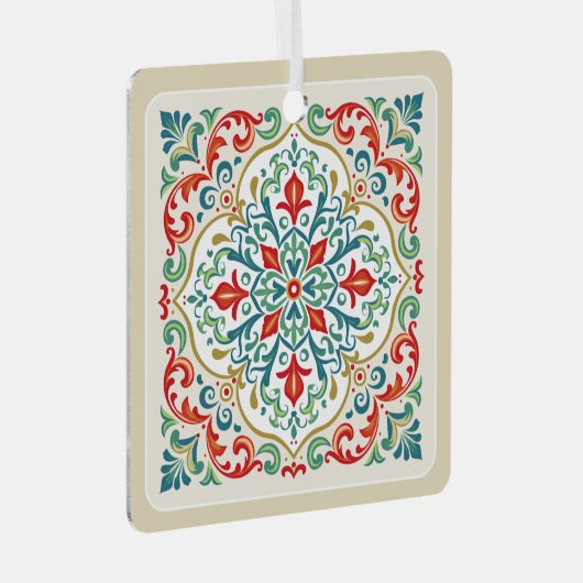 Feliz Navidad Decoratieve Mexicaanse Tegel Kerst Metalen Ornament (Voorkant Rechts)