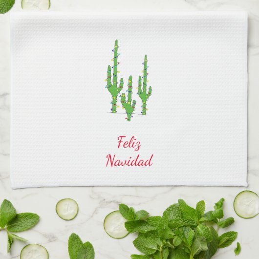 Feliz Navidad Desert Zuidwest Kerstcactus Theedoek (Gevouwen)