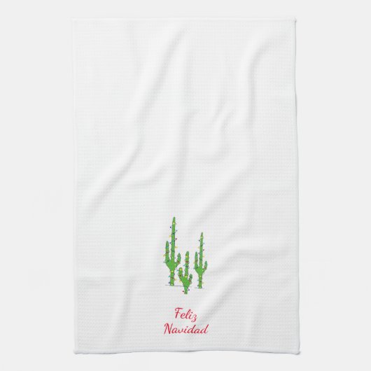 Feliz Navidad Desert Zuidwest Kerstcactus Theedoek (Verticaal)