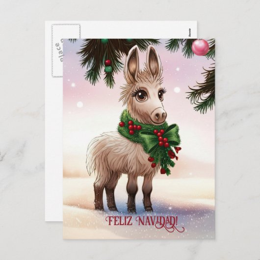 Feliz Navidad Donkey Christmas Holiday Briefkaart (Voorkant / Achterkant)