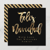 Feliz Navidad Elegant Black en Gold Script Chic Feestdagenkaart (Voorkant / Achterkant)