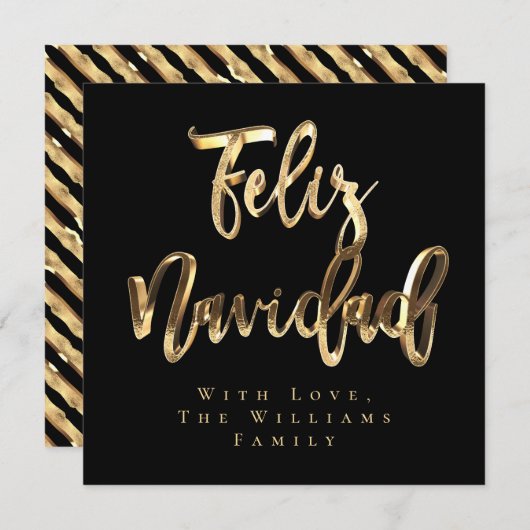 Feliz Navidad Elegant Black en Gold Script Chic Feestdagenkaart (Voorkant / Achterkant)