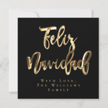 Feliz Navidad Elegant Black en Gold Script Chic