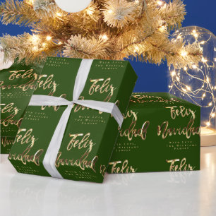 Feliz Navidad Elegant Groen en Goud Script Cadeaupapier
