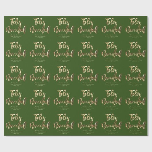Feliz Navidad Elegant Groen en Goud Script Cadeaupapier (Vlak)