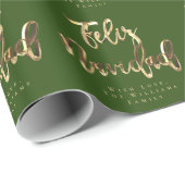 Feliz Navidad Elegant Groen en Goud Script Cadeaupapier (Rol Hoek)
