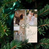 Feliz Navidad Elegant Holiday Bow Fotocollage Feestdagenkaart