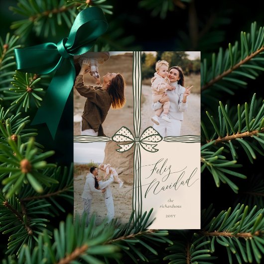 Feliz Navidad Elegant Holiday Bow Fotocollage Feestdagenkaart