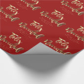 Feliz Navidad Elegant Red- en Gold-script Cadeaupapier (Hoek)