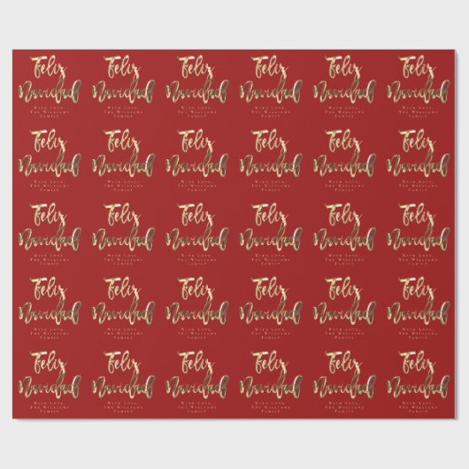 Feliz Navidad Elegant Red- en Gold-script Cadeaupapier (Vlak)