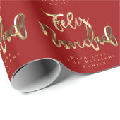 Feliz Navidad Elegant Red- en Gold-script Cadeaupapier (Rol Hoek)