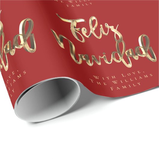 Feliz Navidad Elegant Red- en Gold-script Cadeaupapier (Rol Hoek)