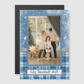 Feliz Navidad Elegante Azul Tarjeta de Iman (Voorkant / Achterkant)