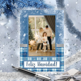 Feliz Navidad Elegante Blauwe Platte Kerstkaart