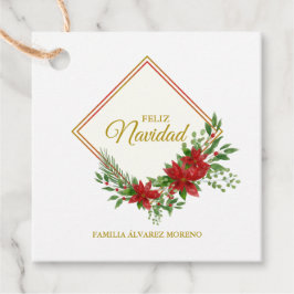 Feliz Navidad Español con Flor de Pascua y Acebo Bedankjes Labels