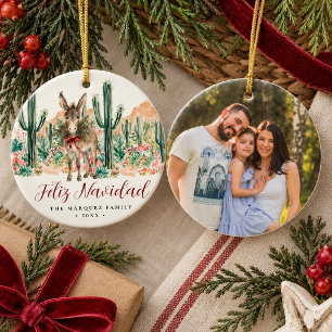 Feliz Navidad Ezel Familie Foto Ornament